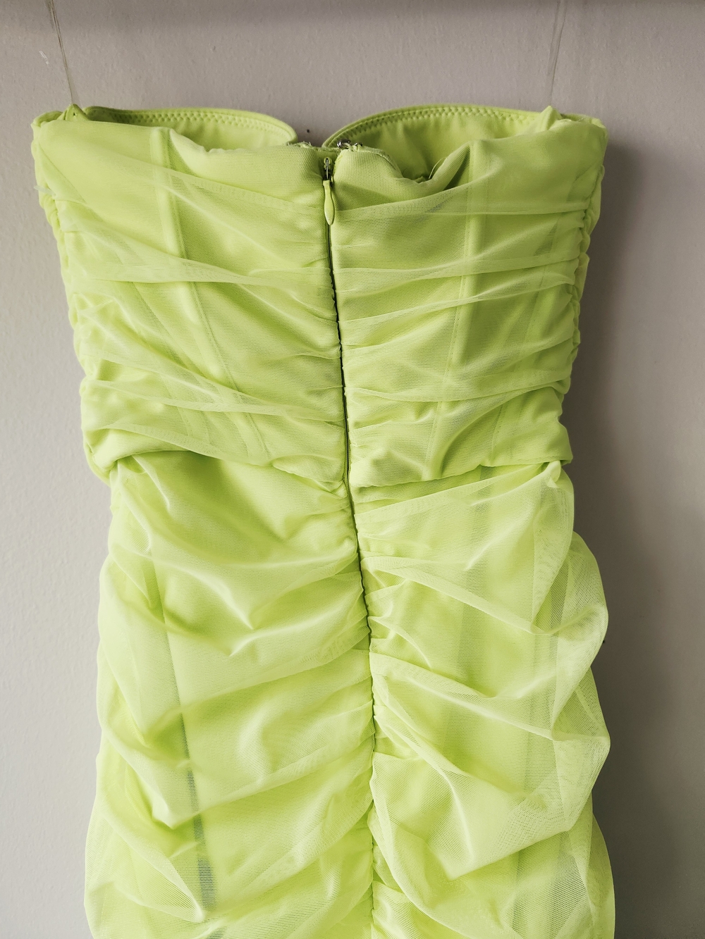 Oh Polly Neon Lime Strapless Ruched Mini Dress - Picture 9 of 11